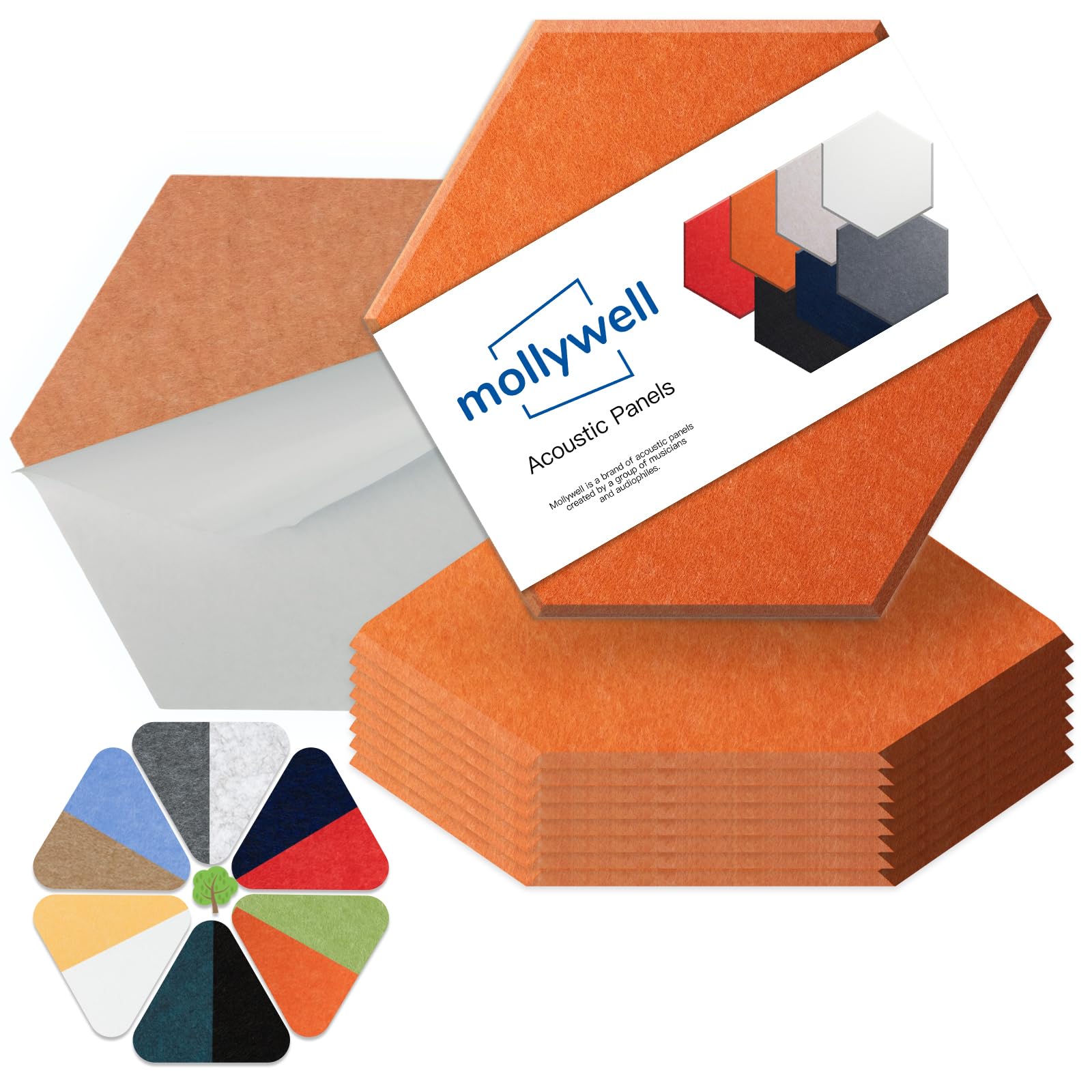 Mollywell Hexagon Acoustic Panels, High Density, Soundproofing, Decorative Noise Reduction Felt Wall Tiles For Ceilings, Home Of